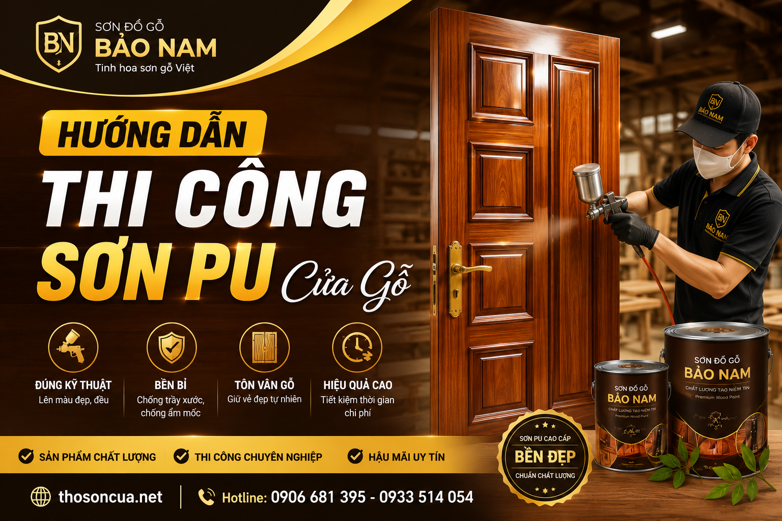 hướng dẫn thi công sơn PU cửa gỗ